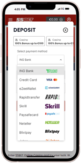 Olika insättningsmetoder på 55bet