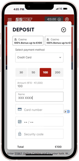 så gör du en insättning på 55bet